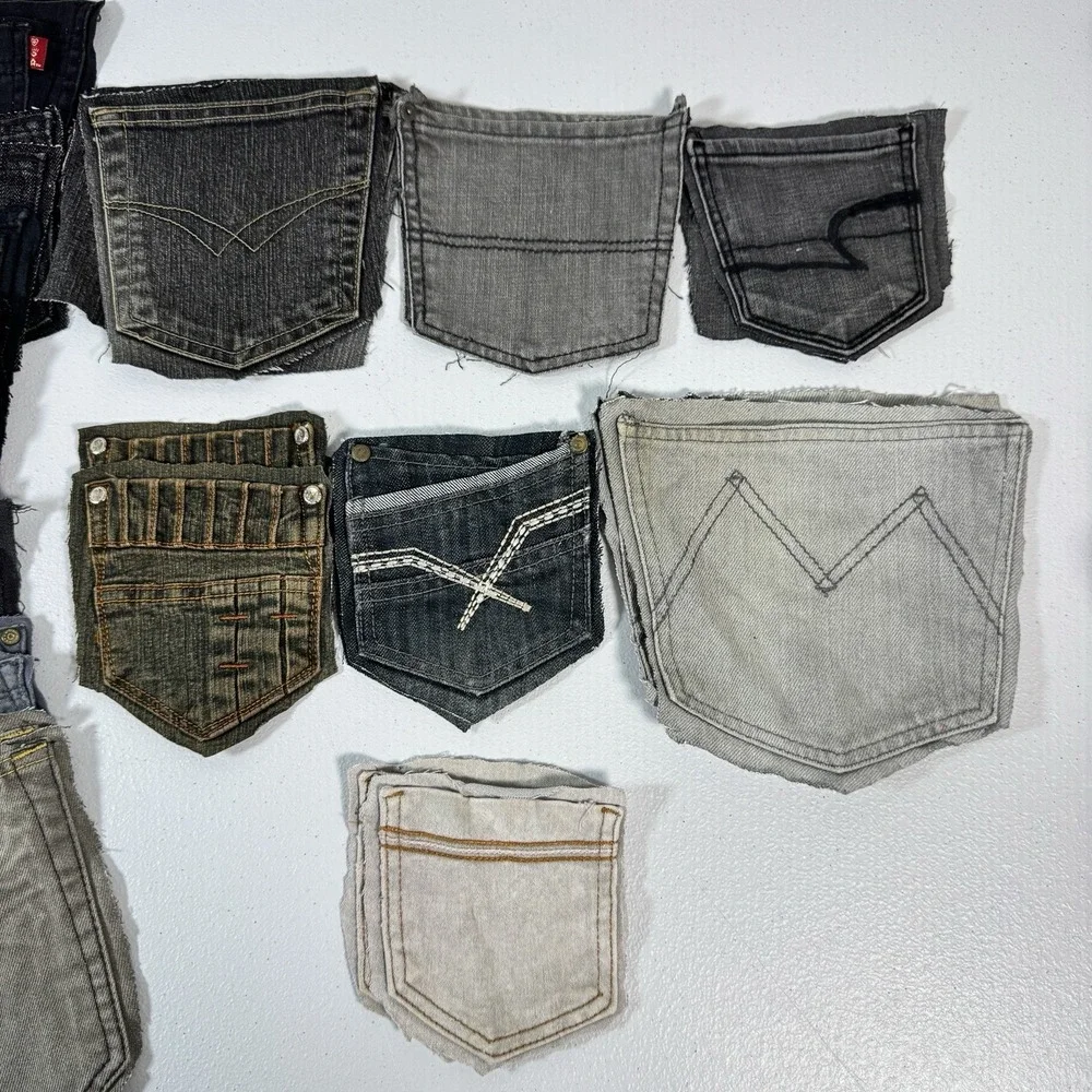 34 Denim Jean Back Pockets 17 Pairs Black Grey Sewing Quilting Crafts Upcycle